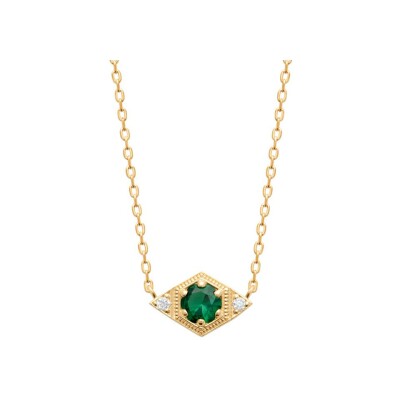 Collier en plaqué or, oxyde de zirconium et pierre synthétique