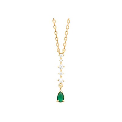 Collier en plaqué or, oxyde de zirconium et pierre synthétique