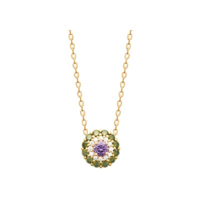 Collier en plaqué or, oxyde de zirconium et pierre synthétique