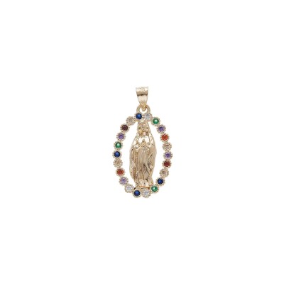 Pendentif ovale Vierge Lourdes 18 x 12mm Multi Couleurs en plaqué or et oxydes de zirconium