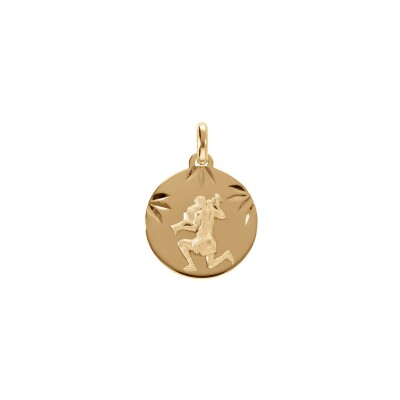 Médaille 15mm diamanté zodiaque Verseau en plaqué or