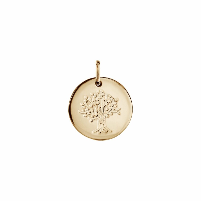 Pendentif plaqué or médaille ronde 15mm avec arbre de vie