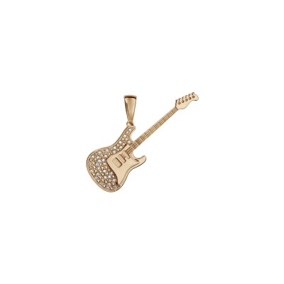 Pendentif grande Guitare Rock 50mm en plaqué or et oxydes de zirconium