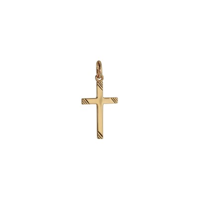 Pendentif croix strié 20x12 mm en plaqué or