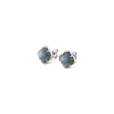 Boucles d'oreilles puces Morganne Bello Songe en or blanc et labradorite