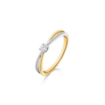 Solitaire en or jaune, or blanc et diamants