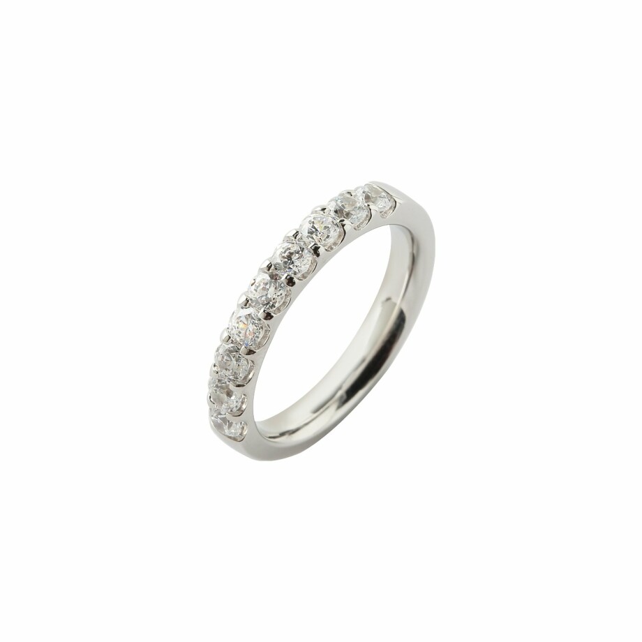 Half-set wedding ring, white gold and 0.75ct diamonds