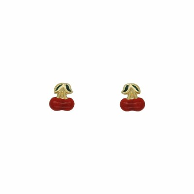 Boucles d'oreilles cerises en or jaune et émail