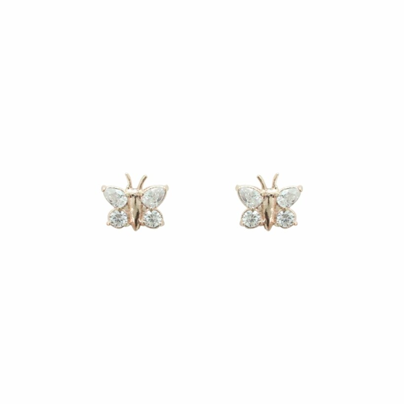 Boucles d'oreilles papillons en or blanc et oxydes de zirconium