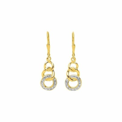 Boucles d'oreilles dormeuses en or jaune et rhodium