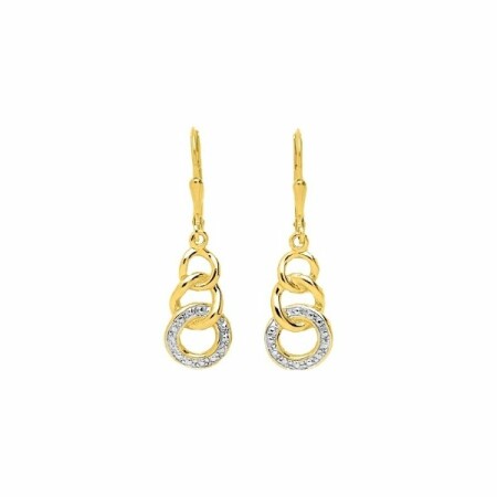 Boucles d'oreilles dormeuses en or jaune et rhodium