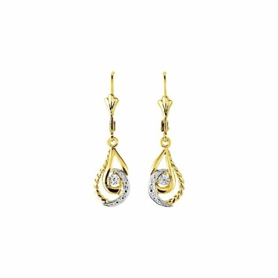 Boucles d'oreilles dormeuses en or jaune et diamants pastillés 0.012ct