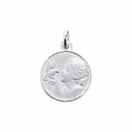 Médaille Ange et colombe en or blanc