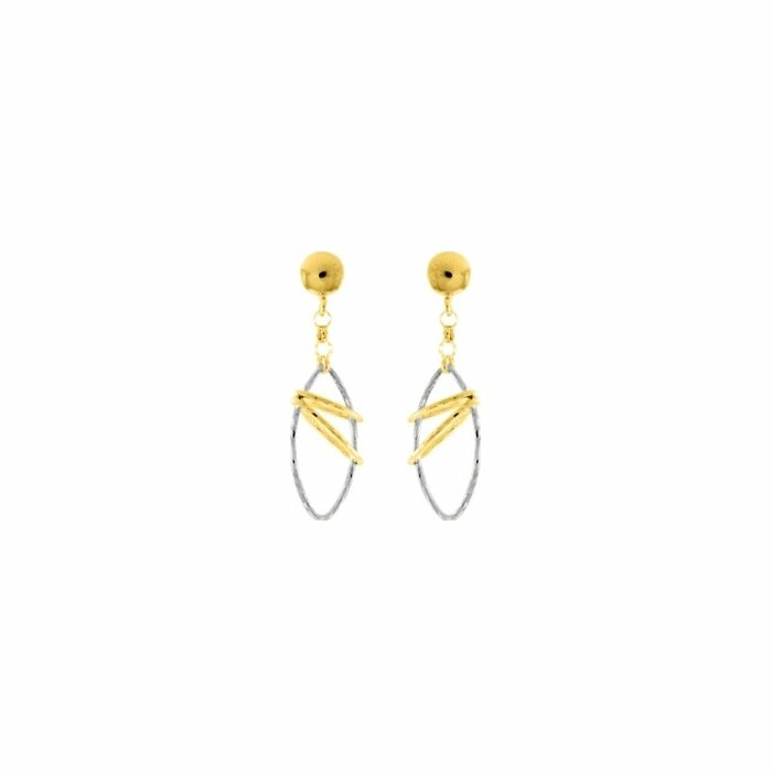 Boucles d'oreilles pendantes en or jaune et or blanc