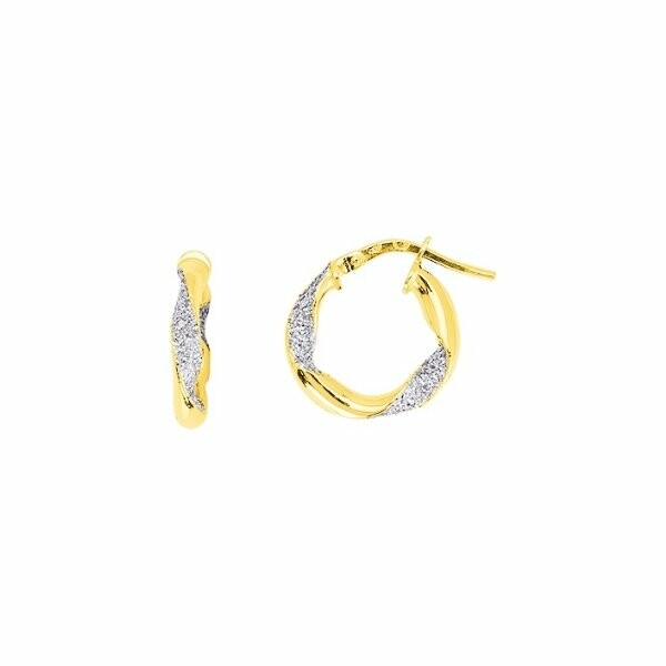 Boucles d'oreilles créoles en or jaune et paillettes, diamètre 10mm