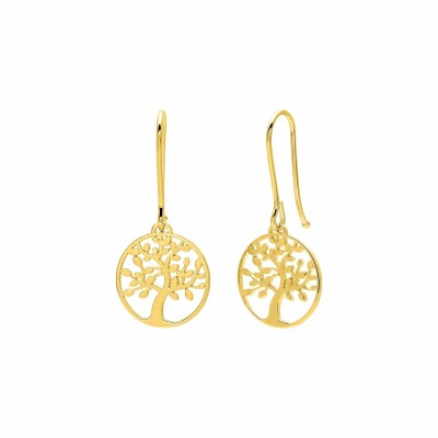 Boucles d'oreilles crochet arbre de vie en or jaune