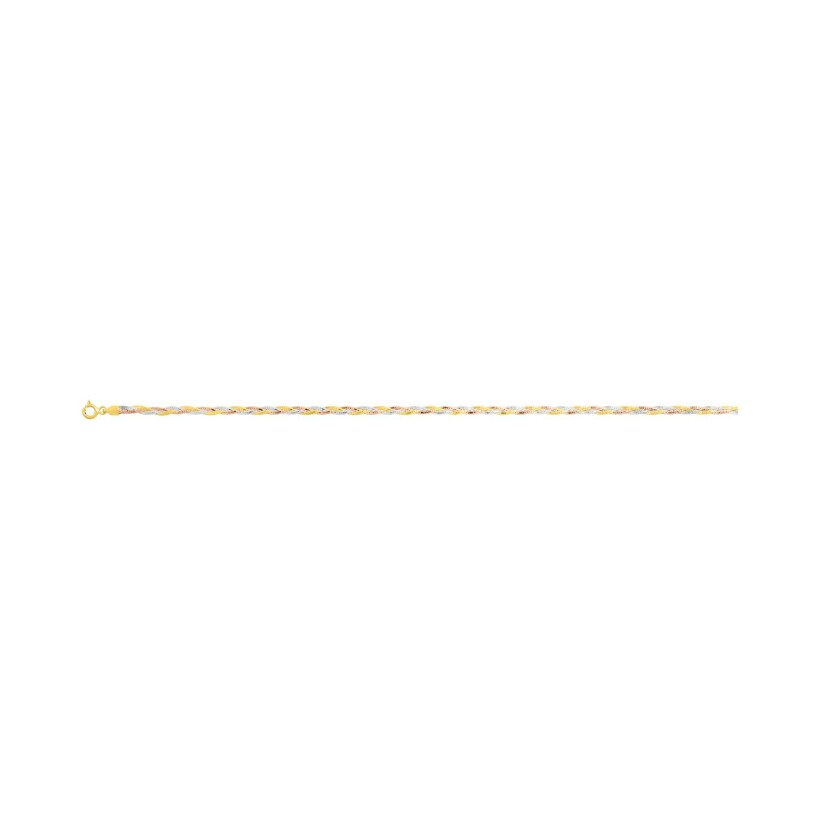 Chaîne tressée en or rose, or blanc et or jaune, 42cm