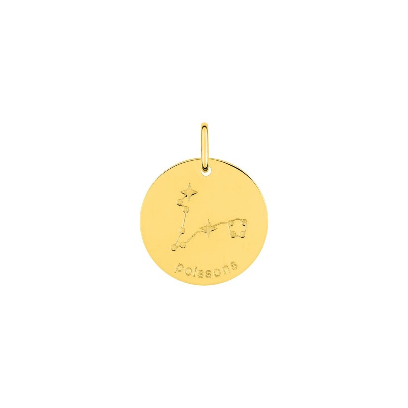 Médaille zodiaque Poissons en or jaune