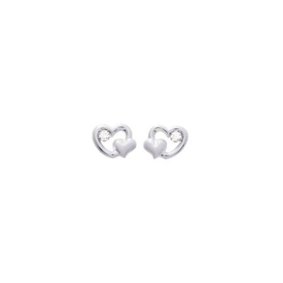 Puces d'oreilles coeurs en or blanc et oxydes de zirconium