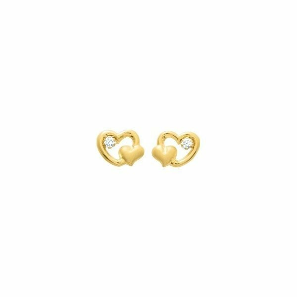 Boucles d'oreilles cœurs en or jaune et oxydes de zirconium