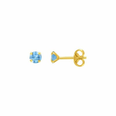 Boucles d'oreilles en or jaune et topazes bleues, 4mm