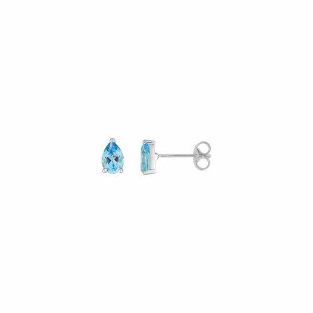 Boucles d'oreilles en or blanc et topazes bleues