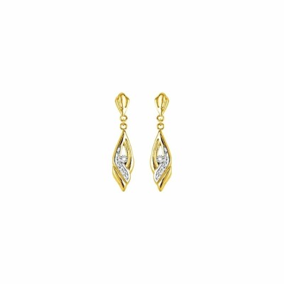 Boucles d'oreilles pendantes en or jaune, or blanc et diamants