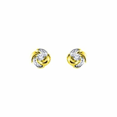 Boucles d'oreilles clous en or jaune, rhodium et diamants 0.012ct