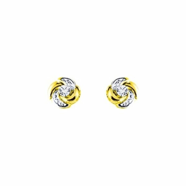 Boucles d'oreilles clous en or jaune, rhodium et diamants 0.012ct