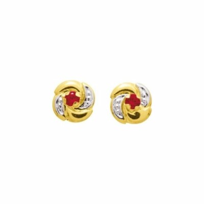 Boucles d'oreilles clous en or jaune et rubis