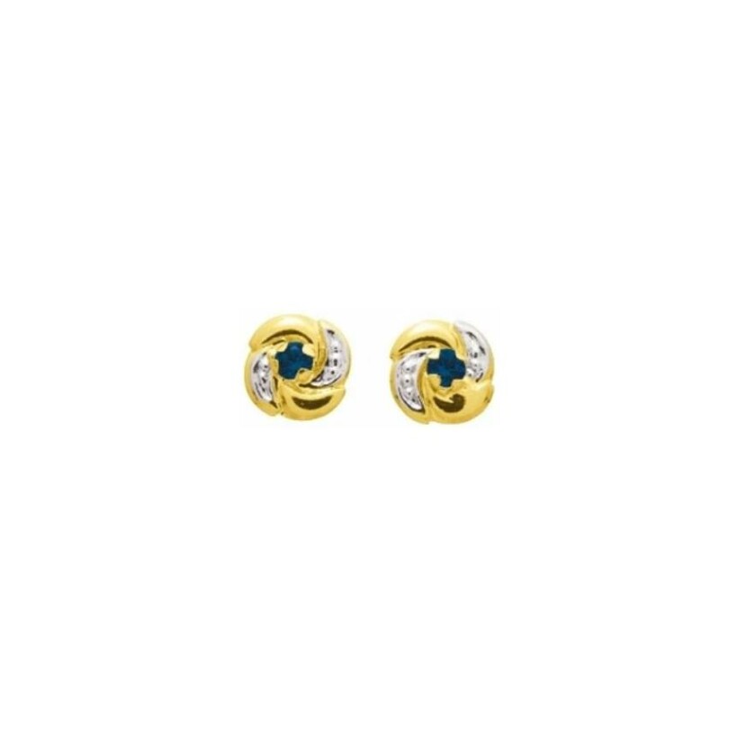 Boucles d'oreilles clous en or jaune et saphirs