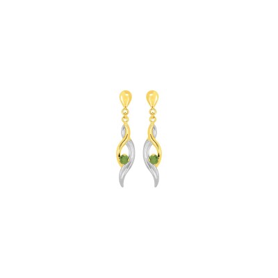 Boucles d'oreilles pendantes en or jaune rhodié et émeraudes