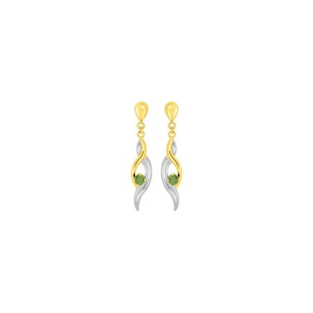 Boucles d'oreilles pendantes en or jaune rhodié et émeraudes