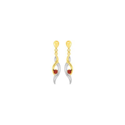 Boucles d'oreilles pendantes en or jaune rhodié et rubis