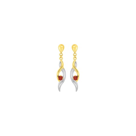 Boucles d'oreilles pendantes en or jaune rhodié et rubis