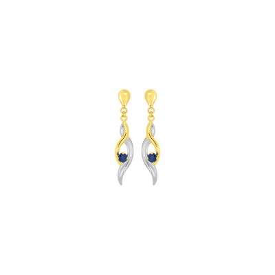 Boucles d'oreilles pendantes en or jaune rhodié et saphirs