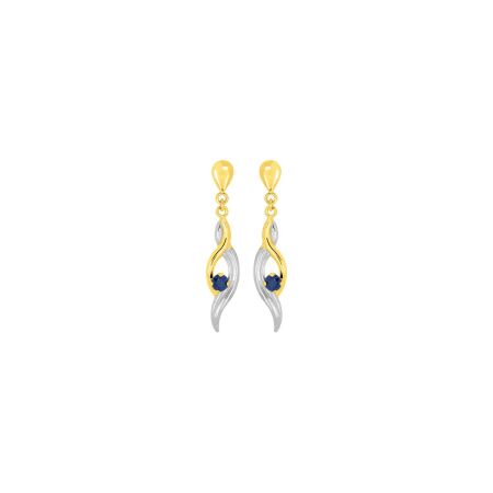 Boucles d'oreilles pendantes en or jaune rhodié et saphirs