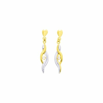 Boucles d'oreilles pendantes en or jaune, rhodium et oxydes de zirconium