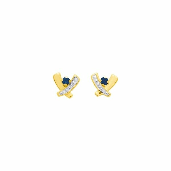 Boucles d'oreilles en or jaune, saphir et oxyde de zirconium