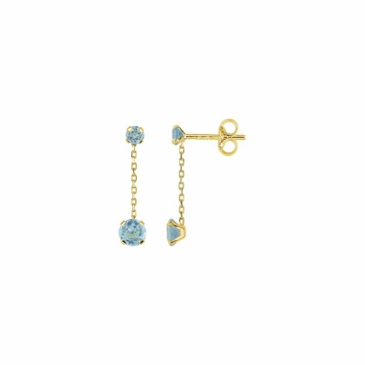 Boucles d'oreilles pendantes en or jaune et topazes