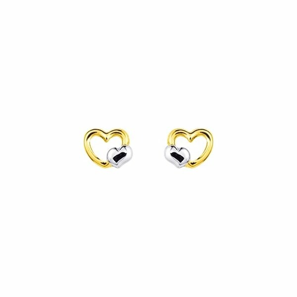 Boucles d'oreilles cœurs en or jaune et or blanc