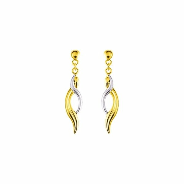 Boucles d'oreilles pendantes en or jaune et rhodium