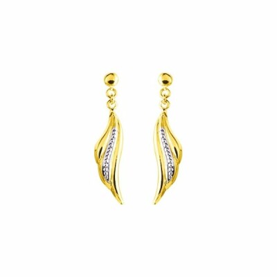 Boucles d'oreilles pendantes en or jaune et rhodium