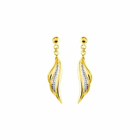 Boucles d'oreilles pendantes en or jaune et rhodium