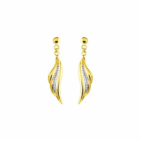 Boucles d'oreilles pendantes en or jaune et rhodium