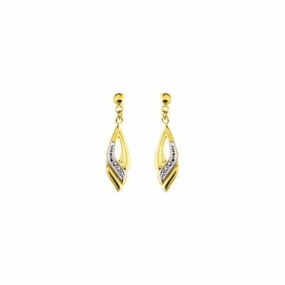 Boucles d'oreilles pendantes en or jaune et rhodium