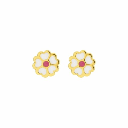 Boucles d'oreilles fleurs en or jaune et laque