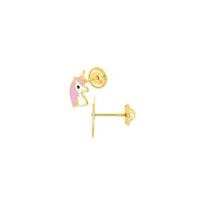 Boucles d'oreilles clous laquées licornes en or jaune