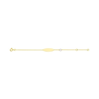 Gourmette bébé en or jaune et perle de culture, taille 14cm