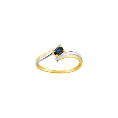 Bague en or jaune rhodié et saphir